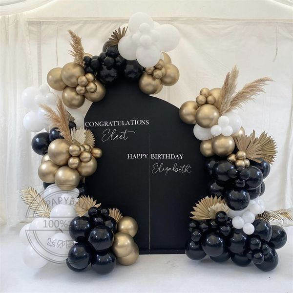Diğer dekoratif çıkartmalar 144pcs siyah beyaz lateks balonlar kemer çelenk kiti diy altın kaplumbağa yaprağı düğün partisi dekorasyon için doğum günü globos malzemeleri 230110