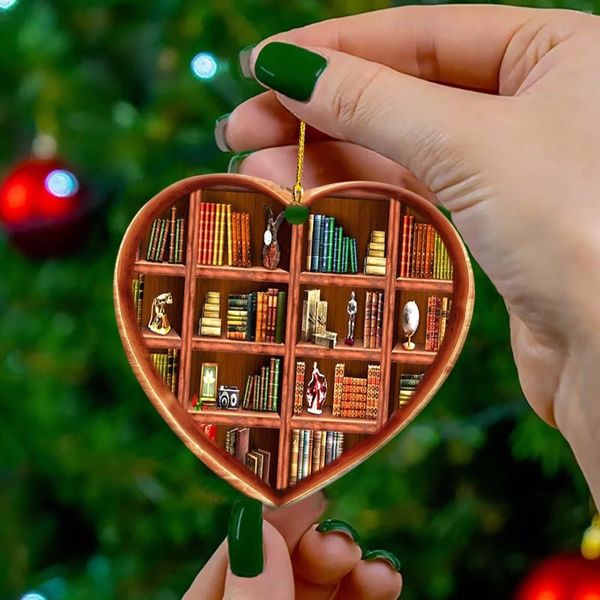 Figurine decorative Amanti dei libri Ciondolo da scaffale a forma di cuore Ornamento acrilico Decorazioni per barba natalizia Ghirlanda di perline 15
