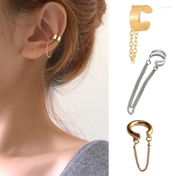 Orecchini sul retro Polsino dell'orecchio della catena punk di moda semplice per le donne Clip su orecchino non perforante color oro Regalo di gioielli alla moda