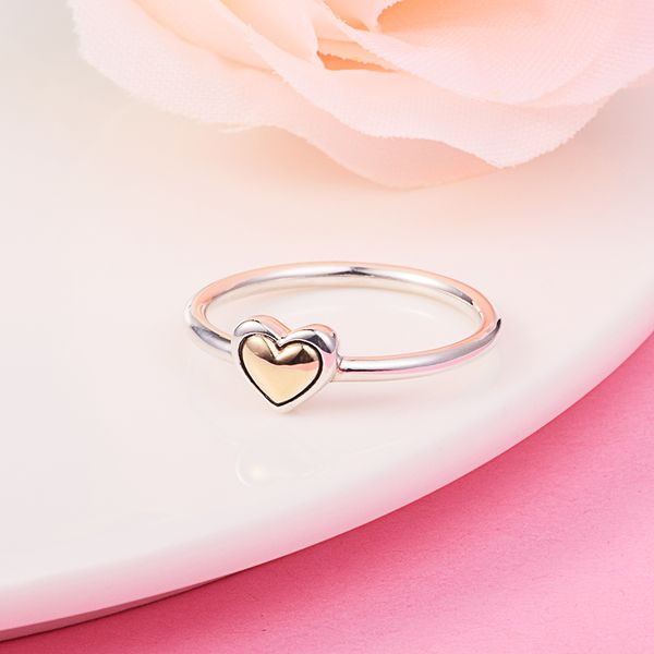 Anello a fascia a cuore dorato a cupola in argento sterling 925 Fit Pandora Jewelry Engagement Wedding Lovers Fashion Ring