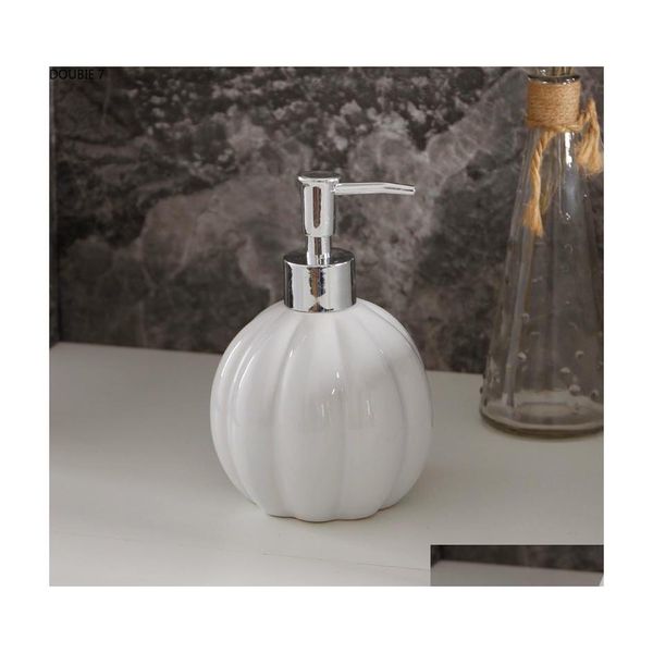 Dispenser di sapone liquido a forma di zucca bianca in ceramica da viaggio multifunzione accessori da bagno bottiglia di lozione per shampoo da bagno 400 ml Drop Deli Dh7Ng