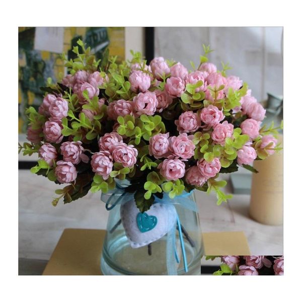 Dekorative Blumen Kränze Großhandel 1 Blumenstrauß /15 Köpfe 4 cm Vintage Hochzeit Mini Rose Künstliche Seidenblume Home Dekoration gefälschte oty8a