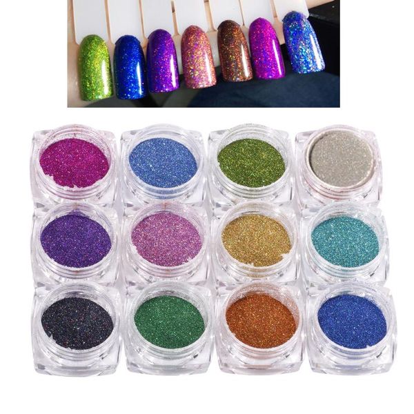 Glitter per unghie 12jars/set laser olografico Ultra fine unghie in polvere Makeup/Pigment Pigment Effetto illuminazione a stella 0,1 mm Decorazione della polvere#F5