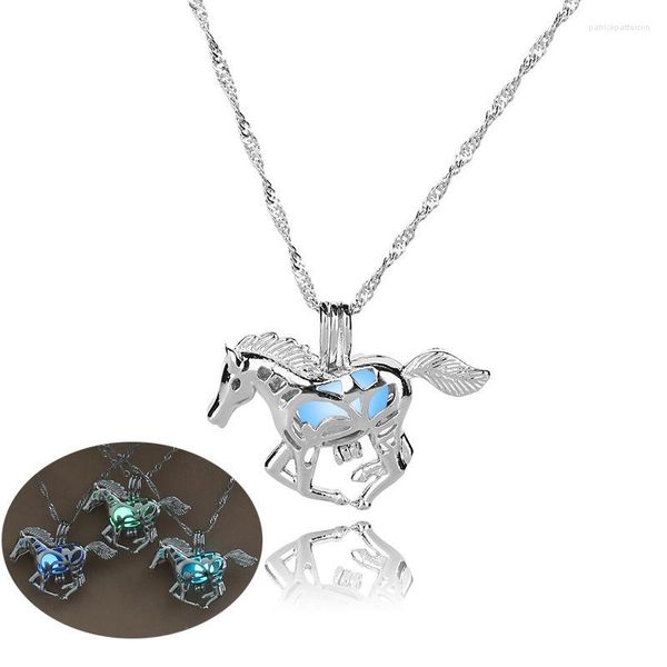 Anhänger Halsketten Glow In The Dark Tier Pferd Halskette Leuchtende Hohle Perle Käfig Für Frauen Mode Schmuck