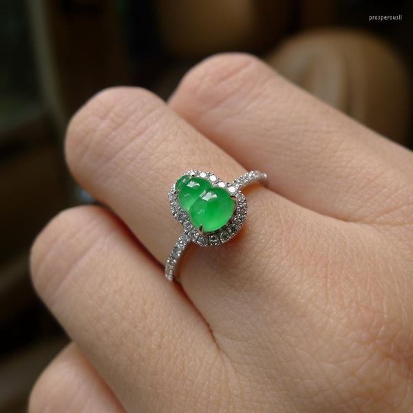 Кластерные кольца натуральный зеленый халцедон тыква алмаз роскошный открытие регулируемого кольца китайское ретро -шарм женский бренд серебряные ювелирные изделия