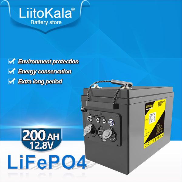 LiitoKala 12.8V 200ah Lifepo4 banca di potere della batteria per Camper Golf Cart Off-Road Off-grid Solar Wind per RV Outdoor/5V/12V output