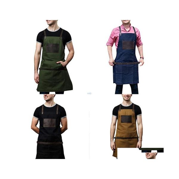 Schürzen F2TF Hochleistungs -Leinwand arbeiten Schürze mit Taschen Verstellbarer Crossback -Gurte Bib für Männer und Frauen Gartenrestaurant Drop de Dhkyi