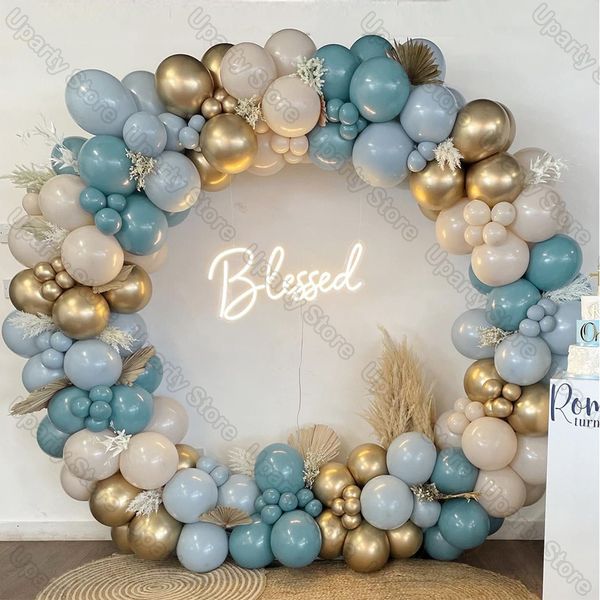 Altri Adesivi Decorativi Mare Blu Palloncini Compleanno Arco Sabbia Bianca Pastello Grigio Palloncino Retro Oro Cromato per Baby Shower Decorazioni per Feste di Nozze 230110