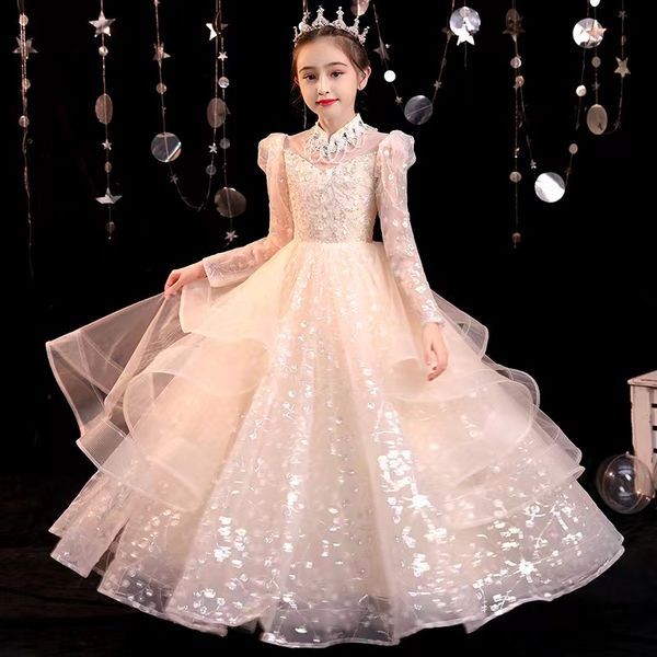 Branco simples adorável flor das meninas vestidos jóias mangas compridas com apliques zagueiro zíper de aniversário personalizado vestidos de concurso de festas formais feitos para crianças 403