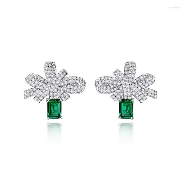 Ohrstecker Luxus 925 Sterling Silber Erstellt Moissanit Diamant Smaragd Edelstein Geburtsstein Schleife Ohrstecker Für Frauen Edlen Schmuck