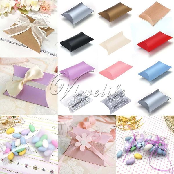 Confezione regalo 100pcslot Stile Cuscino Forma Scatola Caramelle per Bomboniera Decor Cartone PVC Marrone Kraft Commerci all'ingrosso 230110