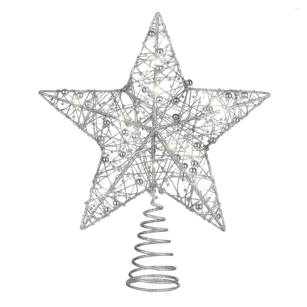 Decorazioni natalizie Tree Star Topper a forma di Treetop Light Lamp Lights Lighted Silver Ledhollow Glitter Glittered Decor Toppers