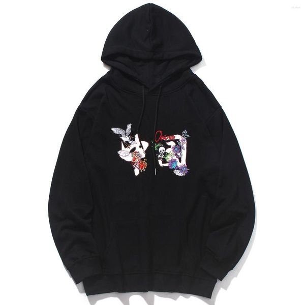 Herren Hoodies Chinesischen Stil Stickerei Kanji Harajuku Hoodie Hip Hop Streetwear Männer Herbst Baumwolle Lose Mit Kapuze Sweatshirts 2023 Schwarz