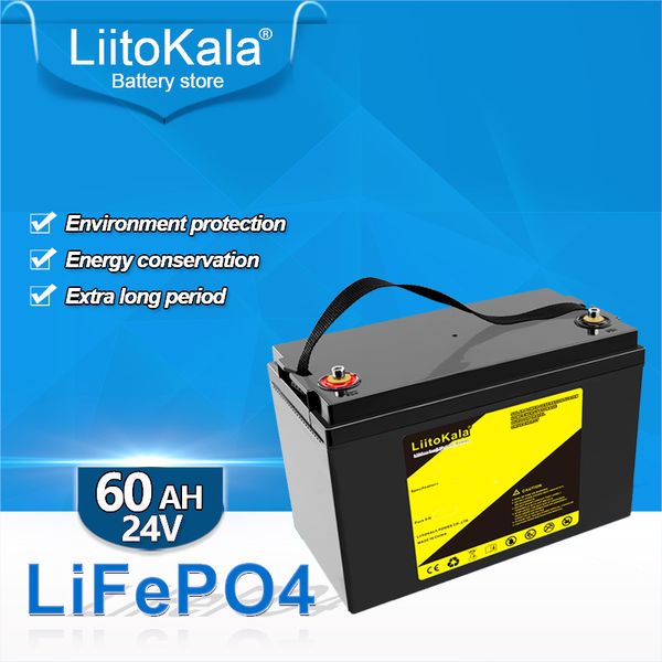 LiitoKala 24V 50Ah 60Ah Lifepo4 battery pack lithium with 100A BMS for inverter solar panel scooter backup power boat light
