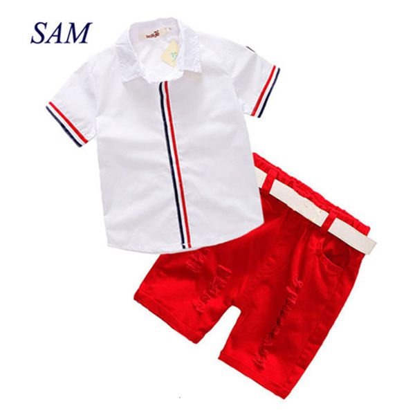 Kleidungssets Baby Jungen Kleidungssets Sommer Kinder T-Shirts Shorts Gürtel 3 Stück Anzüge Schleife Hosen Sport Kinderkleidung Modekleidung 230110