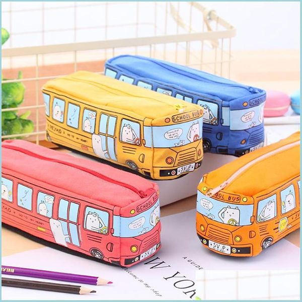 Astucci per matite Creative Large Canvas Car School Supplies Bus Cases Pouch Girl Boys Cancelleria Pen Case Storage Holder Drop Delivery Off Dhvgx