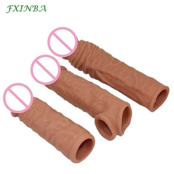 Massager per adulti fxinba 14/16/18/20 cm Realistic Penis Sleeve Extender Callo di allargamento Delay Eiaculazione uomini riutilizzabili Sex Toys