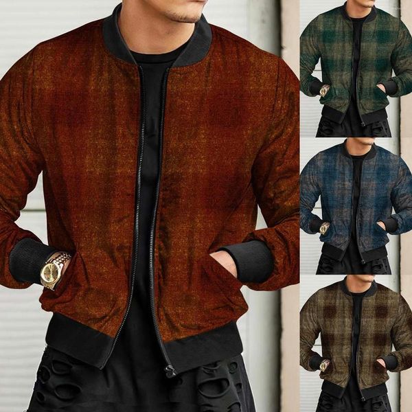 Jackets masculinos masculinos grandes e altos outono de outono de inverno esportivo casual tecido de costura xadrez de rua