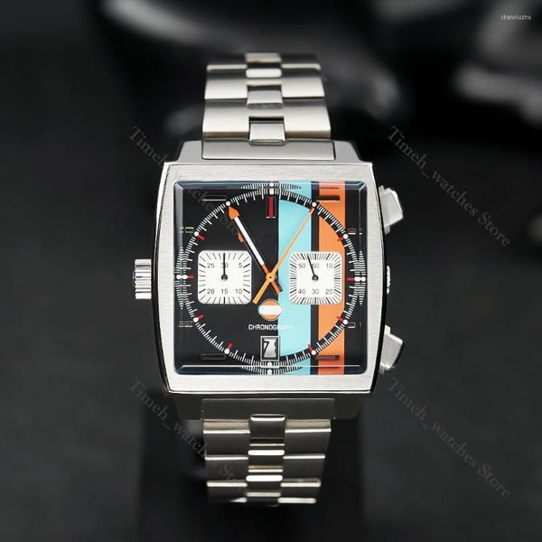 Redes de pulso 2023 Edição especial Multicolor Men's Luxury Watch Sport Cronógrafo Quartz Black Leather Strap 39mm Resistência à água