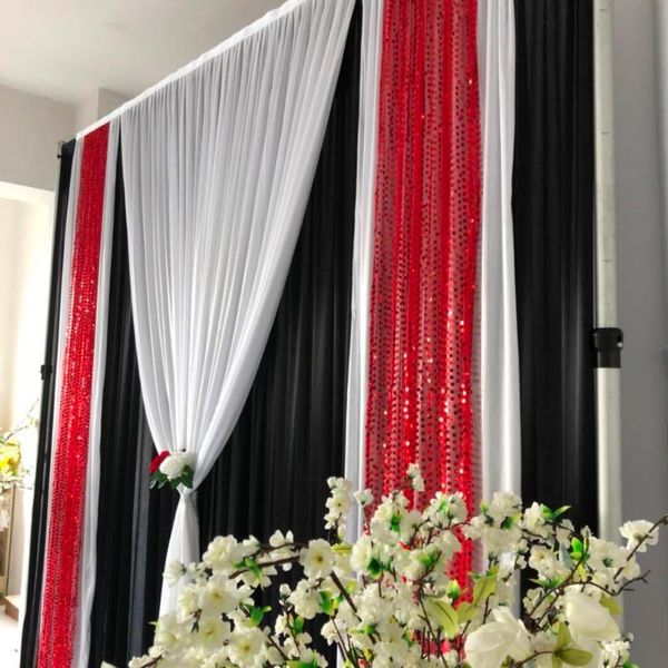 Decoração de festa 3mhx3mw cortina preta cortina branca gelo gelo seda vermelha lantejoulas de casamento decoração de decoração