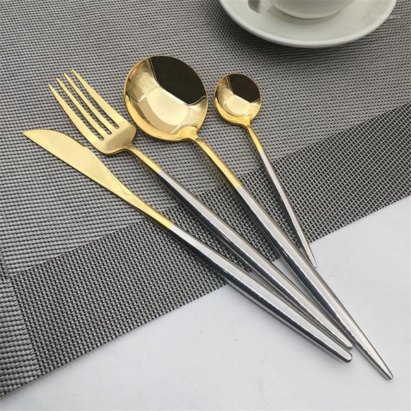 Conjuntos de utensílios de jantar 4pcs 304 Aço inoxidável Silver Dining Forks Calheres Definir Bom Espelho Gold Golden Restaurant Tableware