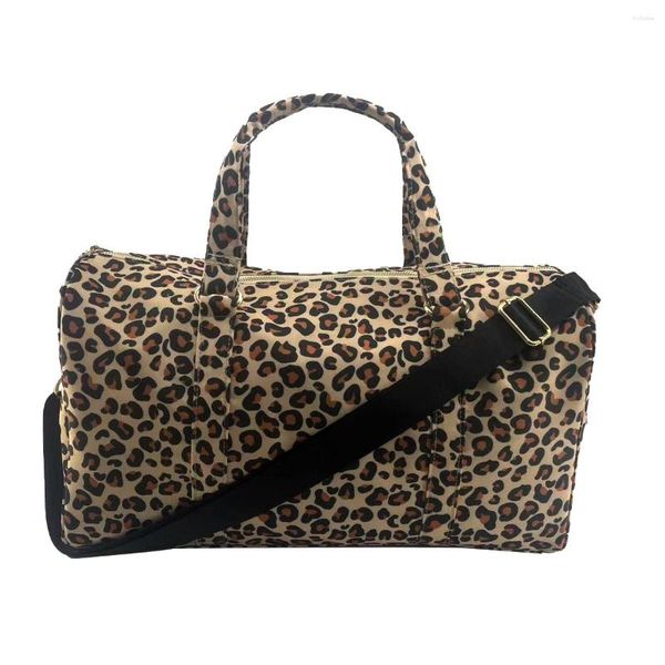 Borsoni da viaggio in nylon con stampa leopardata da esterno Borsa da viaggio unisex di grande capacità Bagagli da donna Borse impermeabili Fitness Sport Yoga