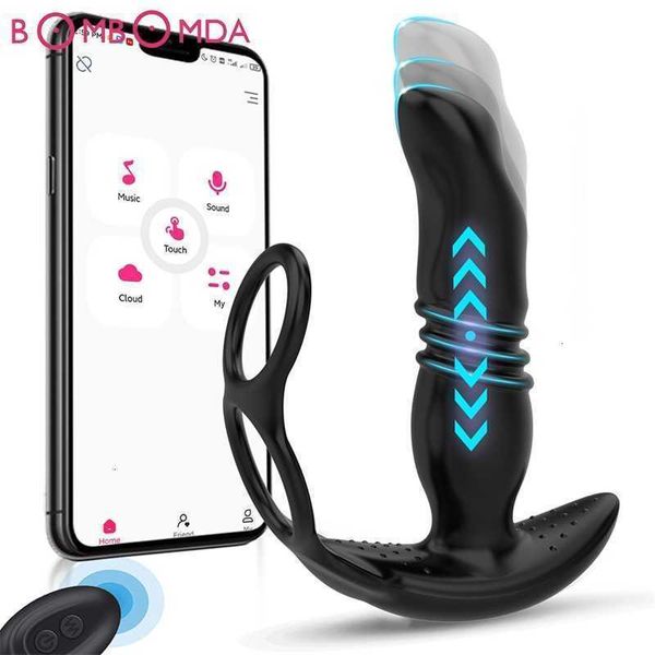 Brinquedos sexuais massageador vibratório butt plug empurrando vibradores anal app brinquedos remotos sem fio para homens bunda próstata com anel peniano