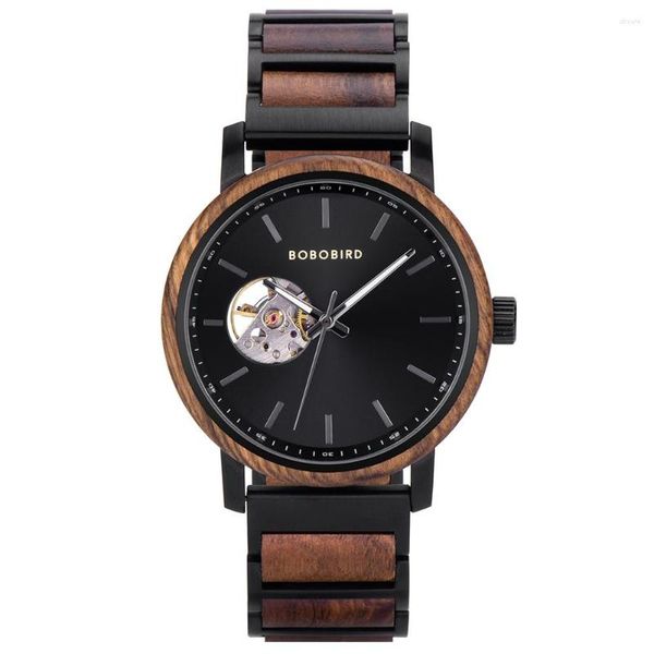 Relógios de pulso relógio mecânico Bobo Bird 2023 Classic Fashion Men's Automatic Wristwatch Wood Wood Woodkes Caixa de presente personalizada RELOJ