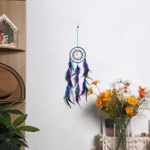 Estatuetas decorativas turquesa azul apanhador de sonho roxo decoração de decoração de penas penduradas decoração de casa