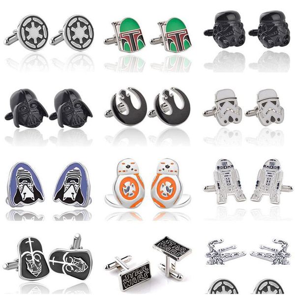 Cuff Links 50Pairslot Movie Falcon Darth Vader BB8 R2D2 TIE CLIPS CuffLinks per fan Gifts 221022 Gioielli con consegna a goccia Clasps DHCJ4