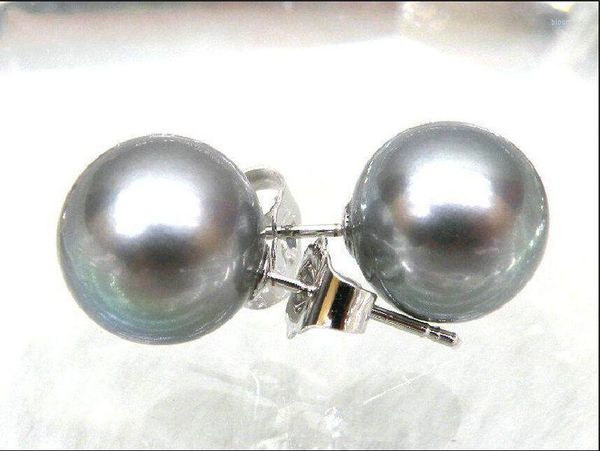 Stud Earrings 8-9mm Perfect Round Gray South Sea Pearl Earring 14K/20 White Gold