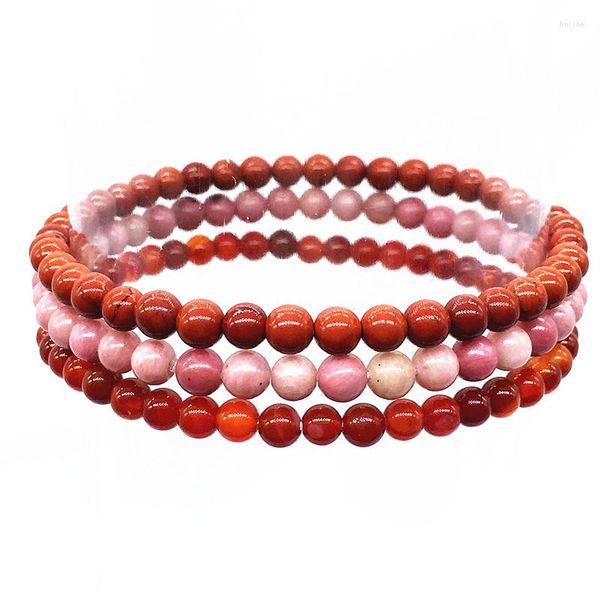 Strand Fashion Stone Bead Bracelet Sets 3 Pcs / Set Women Girls Yoga Bangles 18-18.50 Cm 4 Mm Round Beads Carnelian Jewelry # 10