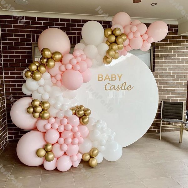 Outros adesivos decorativos 193pcs macaron bebê rosa balão guirlanda decoração de casamento cromo dourado fosco branco arqueiro decoração de aniversário 230110