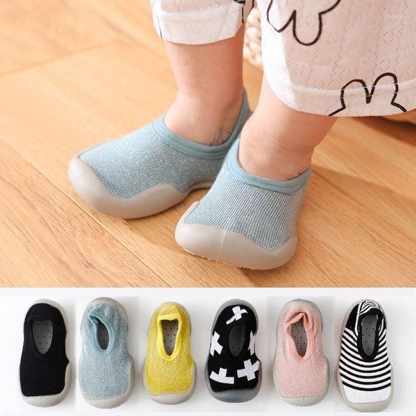 Scarpe per primi camminatori con bocca superficiale, calzini antiscivolo per interni per bambini, fondo in gomma morbida