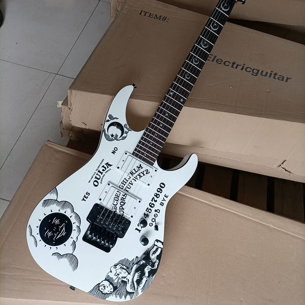 Chitarra elettrica bianca a 6 corde con adesivo Monn, tastiera in palissandro Floyd Rose personalizzabile