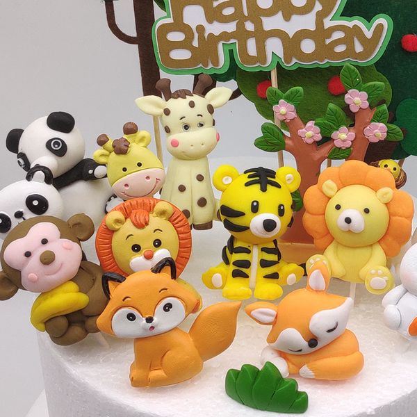 Confezione regalo 8pcs1set Jungle Party Cake Topper Safari Animali Figure Giocattoli Baby Shower Buon compleanno Picks Tema selvaggio 230110