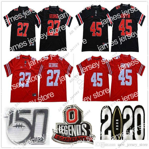 Американский колледж футбол Американский колледж Футбол Носить NCAA Vintage Ohio State Buckeyes College Wear #27 Eddie George Jerseys Red Black University