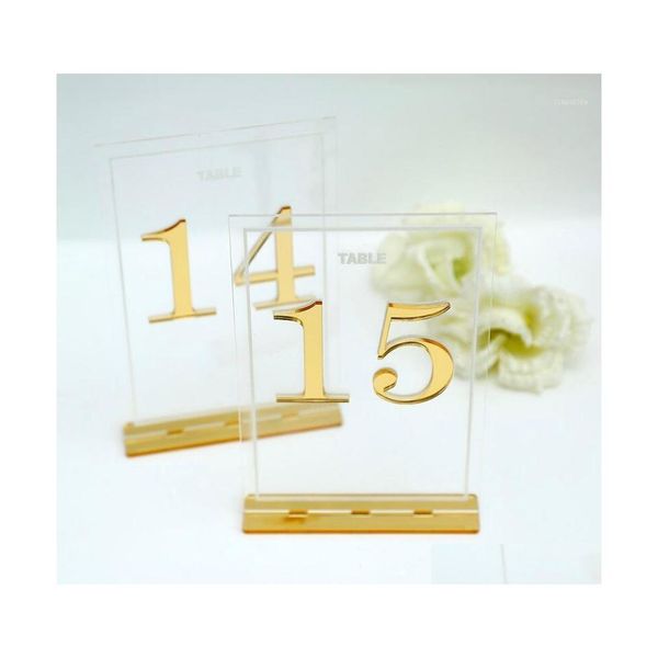 Centrotavola per decorazioni per feste Luxury Clear Acrylic Wedding Table Numbers Titolari Calligrafia Segni a specchio d'oro Drop Delivery Home Ga Dhqbh