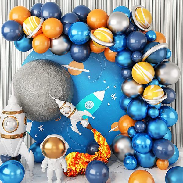 Другие декоративные наклейки космическая тема баллона арка гирлянда комплект агат металлик синий серебряный латекс Ballon Bable Shower Дети мальчик с днем ​​рождения.