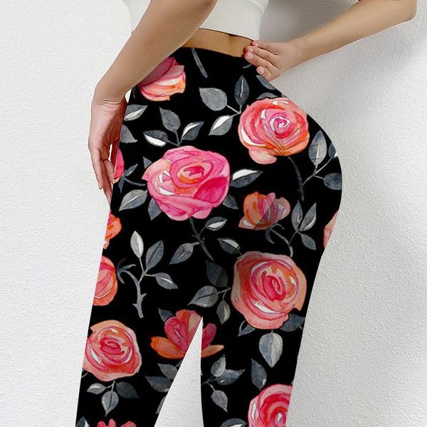 Yoga Outfit Rose Flower Vintage Summer Pantalon Femme Chaussures de sport Femme Fitness Leggings imprimés Grande Femme Sweat-shirt