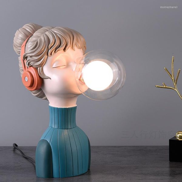 Tischlampen Postmodernes Design Harz Glaskugel Niedliche Mädchen Lampe für Esszimmer Küche Wohnzimmer Bar Kinder Schlafen Led Nachtlichter