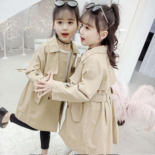 Coat Fashion Fashion Spring Spring outono Khaki Green Trench Kids Youth Autumn Sleeves Girl's Baby Windbreaker 3-15Y