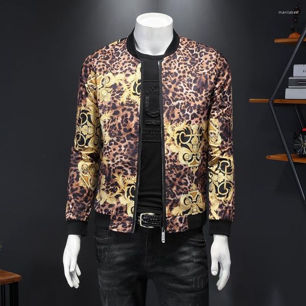 Jackets masculinos Yasuguoji Hip Hop Leopard Print Bomber Bomber Men Streetwear Fashion Varsity Slim Fit 2023 Autumn College para