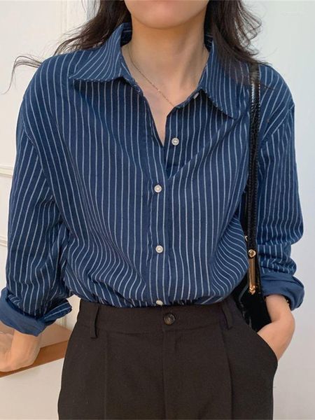 Camicette da donna hzirip stripe minimaliste coreane da donna camicie velloroia calda signora maniche piene 2023 indossare casual