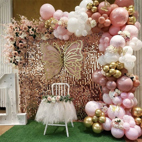 Andere dekorative Aufkleber 1 Set Retro Pink White Balloons Arch Garland Kit 3d Schmetterling Aufkleber DIY Dekoration für Hochzeits Geburtstagsfeier 230110