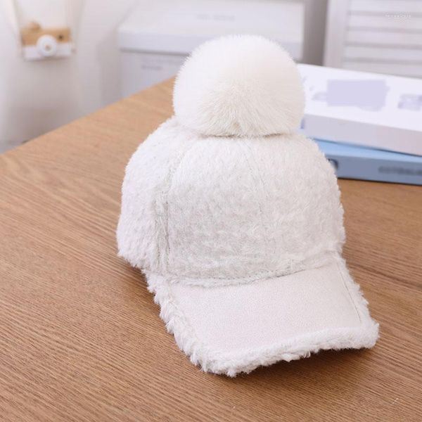 Ball Caps Kinder Warme Mode Lamm Kaschmir Baseball Cap Winddicht Einfarbig Kinder Freizeit Pompom Plüsch Einstellbare Trucker Hut