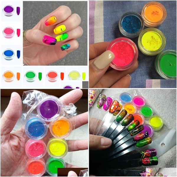 Tırnak parıltısı yeni 7boxlar set parlak renk neon efekt pigment tozu floresan sanat tozu diy dekorasyon fpb29 damla teslimat iyileşme dhnf7