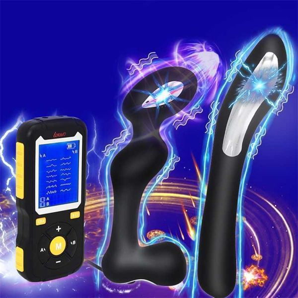 Brinquedos sexuais massageador elétrico choque plug pulso massagem de próstata vibradores brinquedo para mulheres dupla interface masturbador masculino estimulador anal