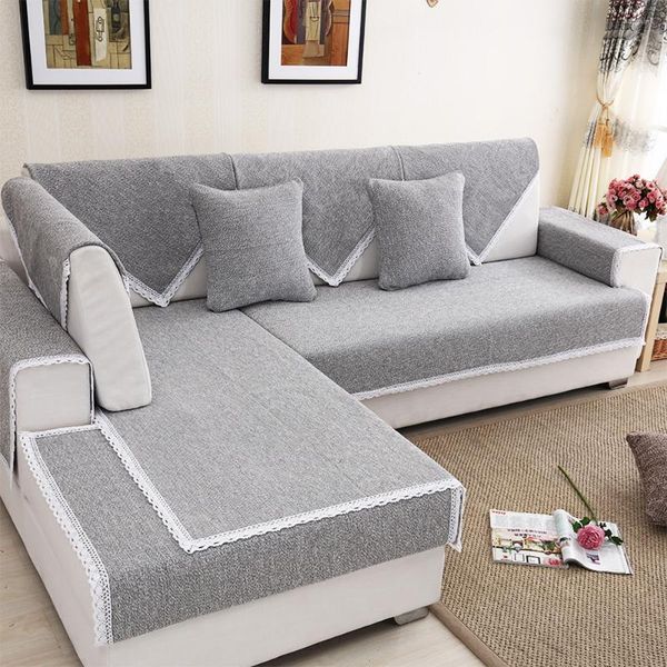Fodere per sedie Modern Simple Linen Cotton Sofa Cover Fashion Solid Fabric Cuscino antiscivolo Asciugamano Sindone Cuscino per schienale