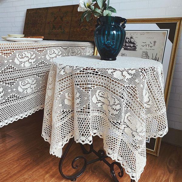 Tanta de mesa Retro Retro algodão Frea de crochê Toleta de mesa Americana Mada artesanal Rosa Padrão de chá Sofá piano Toalha de capa de poeira